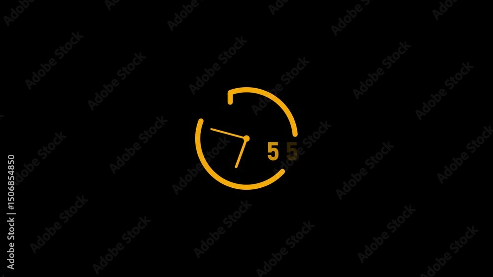 Poster 55 minute timer clock.55 minute clock icon modern design animation isolated on black background.