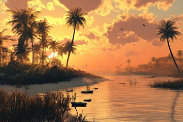 Tropical Sunset River Scene