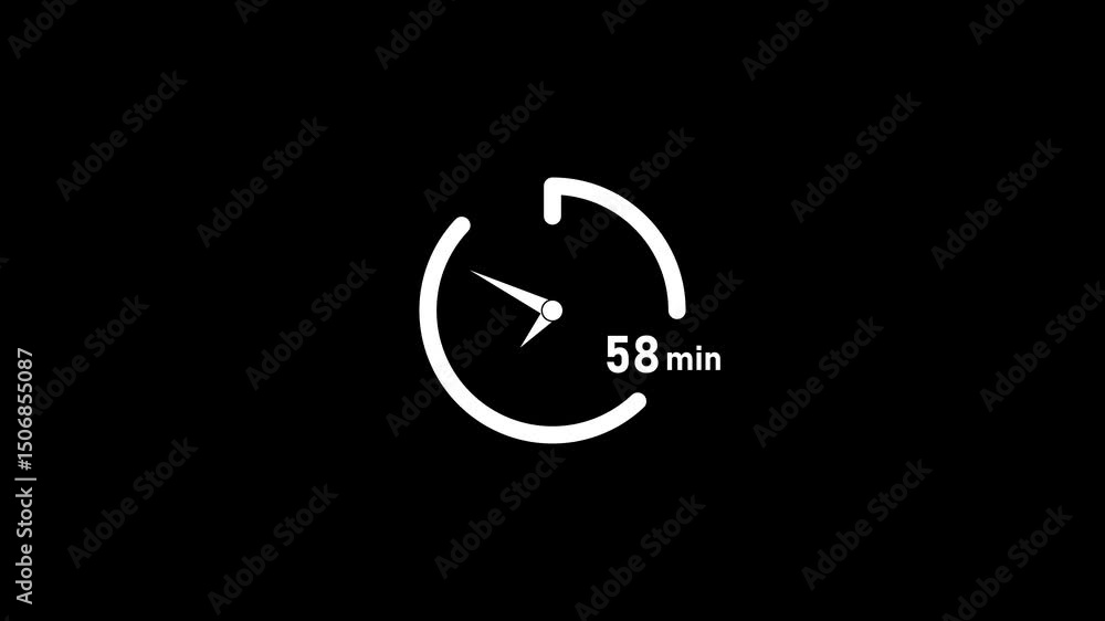 Poster 58 minute timer clock.58 minute clock icon modern design animation isolated on black background.