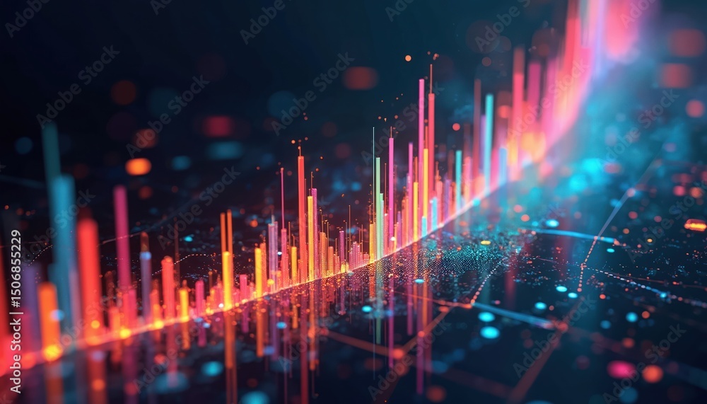 Aufkleber Holographic waterfall chart visualizing trader diversified investment portfolio. Chart demonstrates gains, losses. Financial analysis, performance data visualization, asset allocation, risk