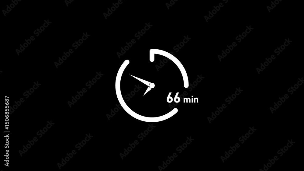 Poster 66 minute timer clock.66 minute clock icon modern design animation isolated on black background.