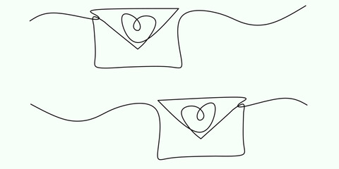 minimalist one-line art of two black envelopes decorated with hearts, symbolizing a love letter or heartfelt message. The flowing lines evoke warmth, affection, and emotional connection.
