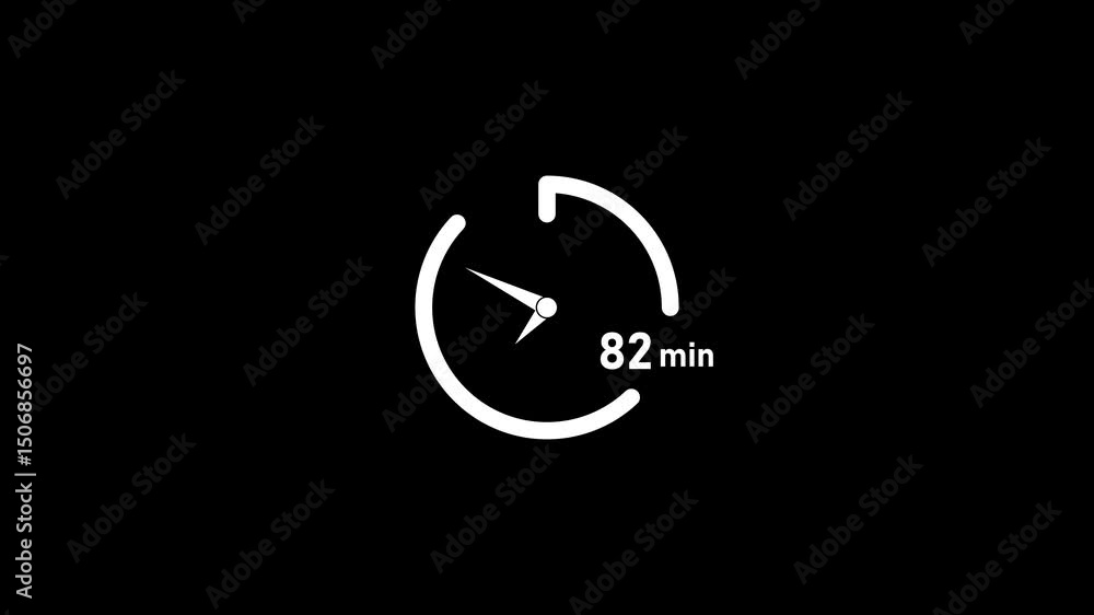 Poster 82 minute timer clock.82 minute clock icon modern design animation isolated on black background.