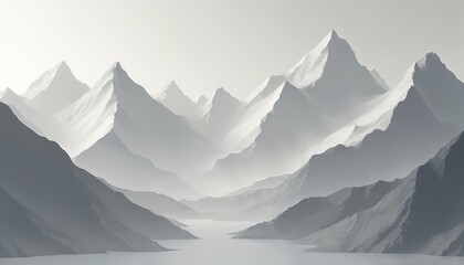 Abstract geometric illustration mountain range monochromatic tones. Minimalist modern art with white grey black colors. Landscape design perfect for wall decor prints, posters, backgrounds.
