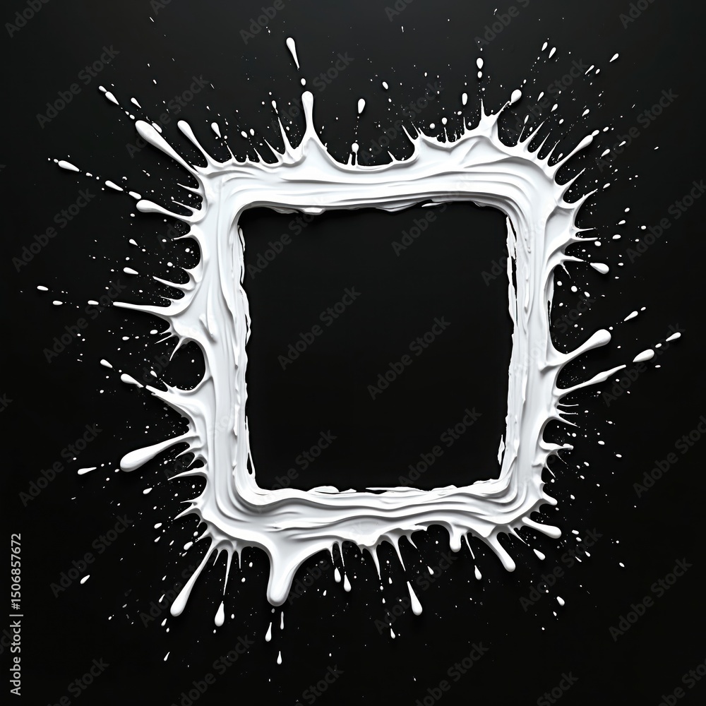 Aufkleber abstract art illustration of white paint splash forming square frame on black background. dynamic pa