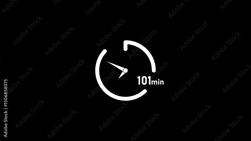 Poster 101 minute timer clock.101 minute clock icon modern design animation isolated on black background.