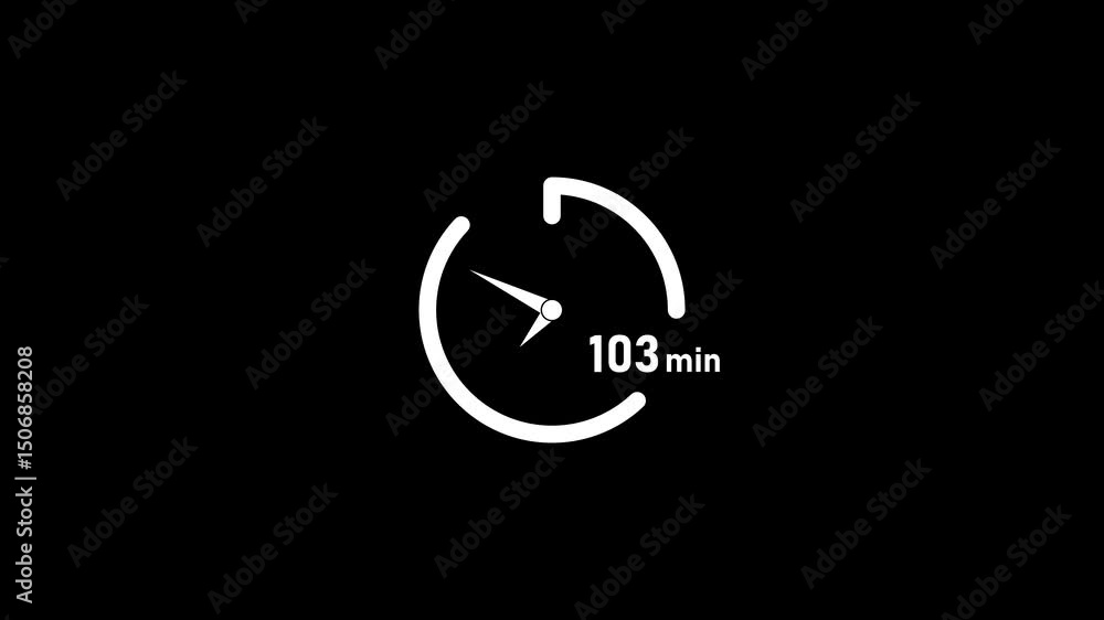 Poster 103 minute timer clock.103 minute clock icon modern design animation isolated on black background.