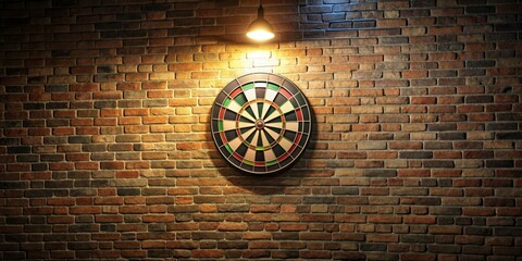 Dartboard on Brick Wall Illuminated Composition, Game Night Concept, Pub Decor dartboard, brick wall