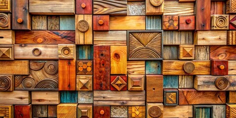 Geometric Wooden Block Wall Art Abstract Composition of Reclaimed Wood Textures, Wood Mosaic, Rustic Decor Wood art, reclaimed wood