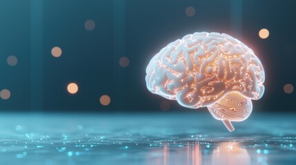 Brain Cybernetic brain concept with futuristic glowing elements and data links.