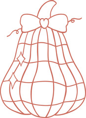 Thanksgiving Disco Pumpkin Coquette Cartoon Outline Illustration