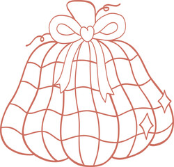 Thanksgiving Disco Pumpkin Coquette Cartoon Outline Illustration