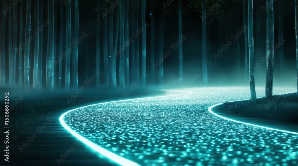 Poster solution innovative technology concept with glowing problem solving pathways.