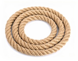 Artistically Arranged Natural Hemp Rope in Concentric Circles on White Background