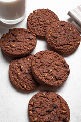 Chocolate chip cookies and glass of milk
