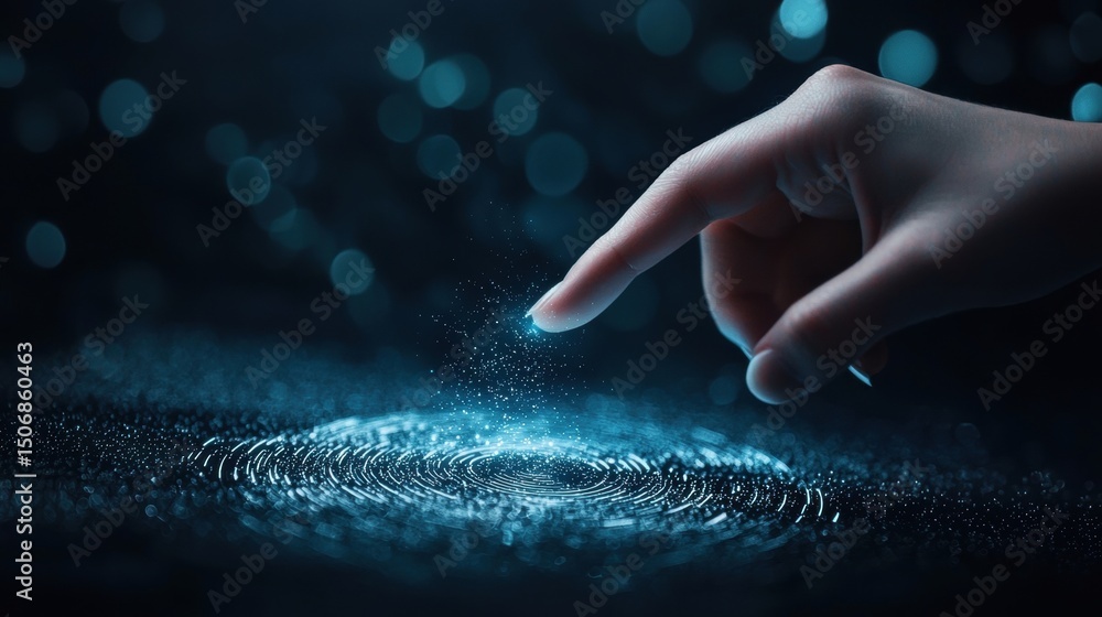 Aufkleber survey hand selecting answers on a futuristic holographic survey interface.