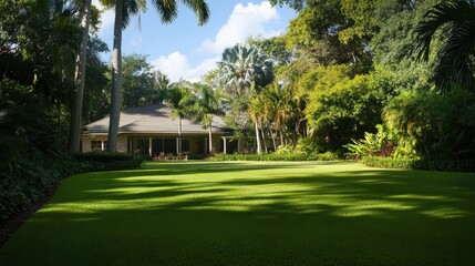 Fototapeta premium Luxurious Florida Home with Tropical Landscaping and Immaculate Lawn