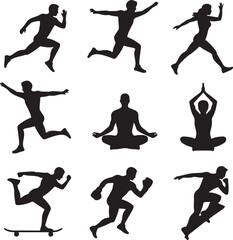 Black Silhouette Vector Bundle of 10 Dynamic People in Motion
