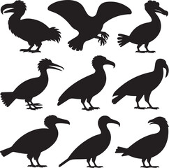 Black Vector Silhouette Bundle of 10 Extinct and Prehistoric Birds