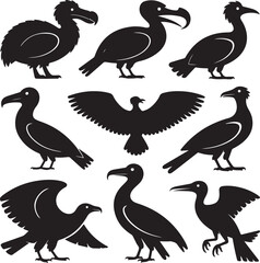 Black Vector Silhouette Bundle of 10 Extinct and Prehistoric Birds