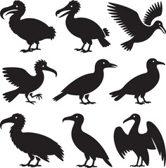 Black Vector Silhouette Bundle of 10 Extinct and Prehistoric Birds