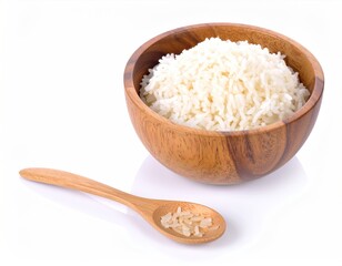A Bowl of White Rice with a Wooden Spoon