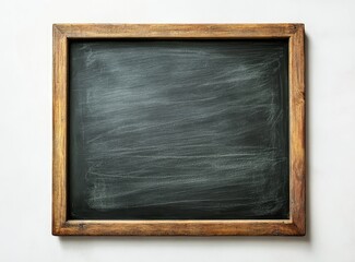 Empty Wooden-Framed Chalkboard on White Background