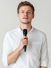 Engaging Man with Microphone: A Dynamic Speaker in Action for Presentations, Conferences, and Public Speaking Events
