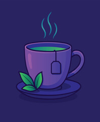 A steaming cup of magic tea, purple tea vector