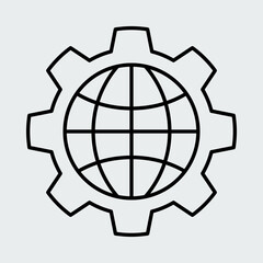 Globe icon. Earth symbol with cogwheel stock illustration