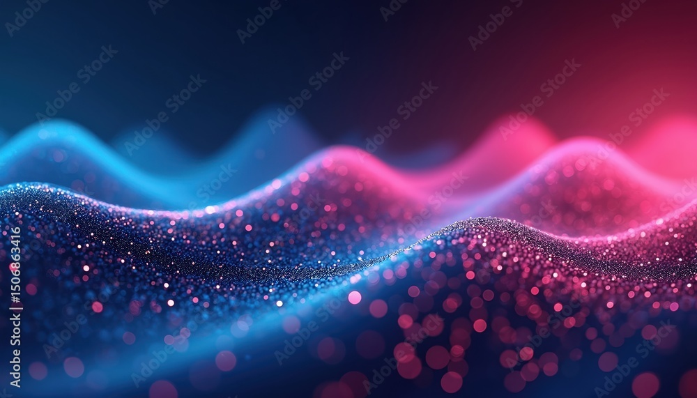Aufkleber Digital abstract background with wave of dots and lines. Blue, pink colors. Modern digital design with futuristic tech elements for websites, posters. 3D render, art, illustration.