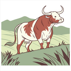 vector illustration of cartoon bull