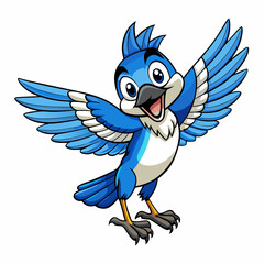 Jay Bird Wings Spread On White