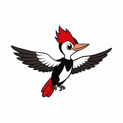 Woodpecker Bird Wings Spread On White