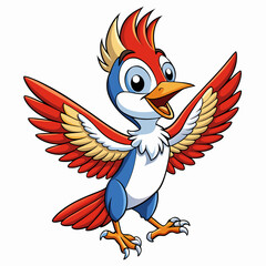 Woodpecker Bird Wings Spread On White