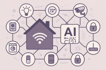 Smart Home Internet of Things Concept Connected Devices Appliances Network Visualization AI Controlled Automation Modern Living Technology Integration Illustration
