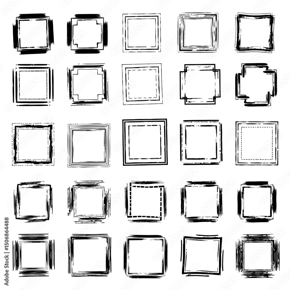 Poster collection of twenty five square frames with different designs isolated on white background, perfect