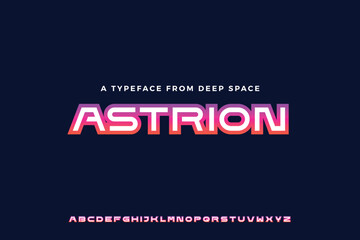 Astrion Font. Futuristic Tech Typeface. Set of Modern Geometric Latin Capital Letters. Perfect for Logos and Branding. Vector Illustration.