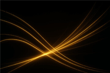 Abstract golden light lines on black background.