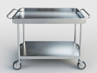 Stainless Steel Utility Cart: Rolling Metal Service Equipment for Commercial Kitchen, Medical, or Industrial Use - Clean, Modern Design