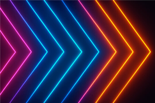 Abstract neon light arrows background.