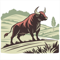 vector illustration of cartoon bull