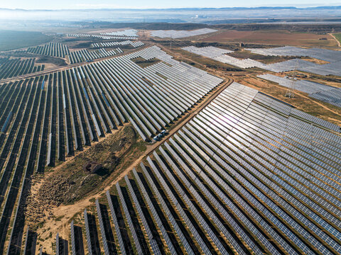 A sea of solar panels glistens in the sun&mdash;Zaragoza&rsquo;s landscape of innovation and sustainability, where renewable energy reshapes the Spanish terrain.