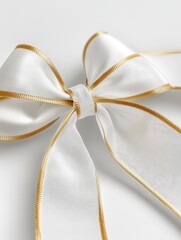 Exquisite White & Gold Ribbon Bow: A Touch of Elegance for Your Designs - Perfect for festive seasons, celebrations, and luxurious embellishments.