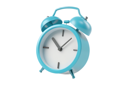  blue alarm clock flying over isolated on white background PNG