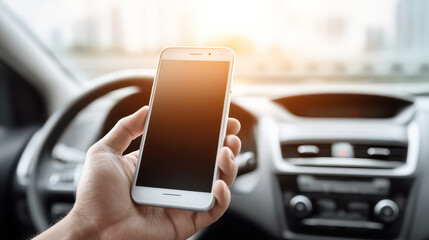 Texting While Driving: A close-up shot captures the inherent dangers of distracted driving. The image focuses on a hand, engrossed in a mobile phone while behind the wheel of a car.