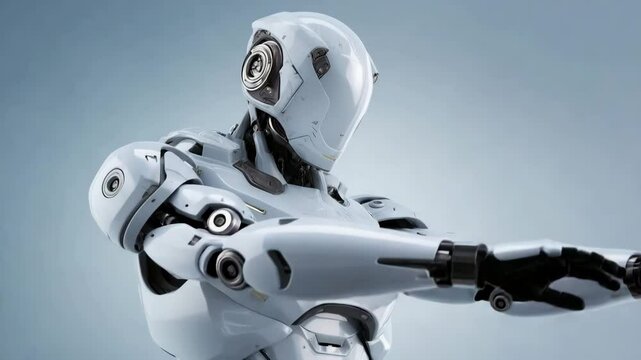highly detailed robot with intricate features standing against solid background