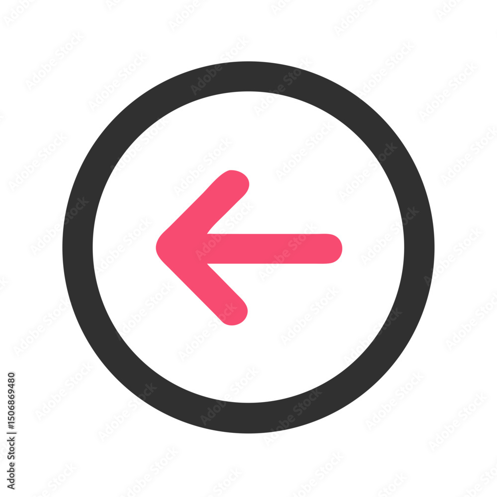 Poster pink arrow pointing left within a gray circle button