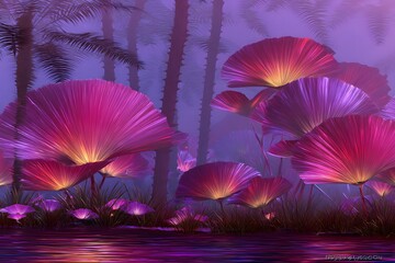 Fototapeta premium Vibrant fantasy flora enchanted forest digital art surreal environment mystical perspective nature's beauty