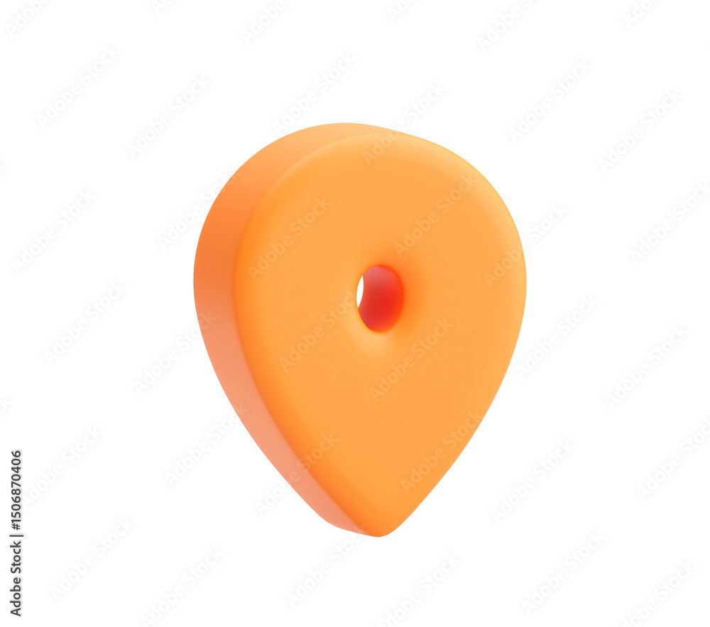 Poster 3d render of orange location pin icon on transparent background